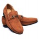 Front Chain Suede Loafers - Brown